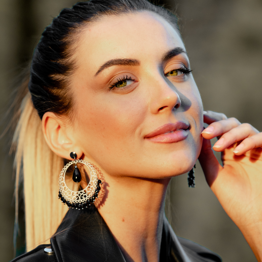 Carla earrings - 925 silver - rose gold - black agate